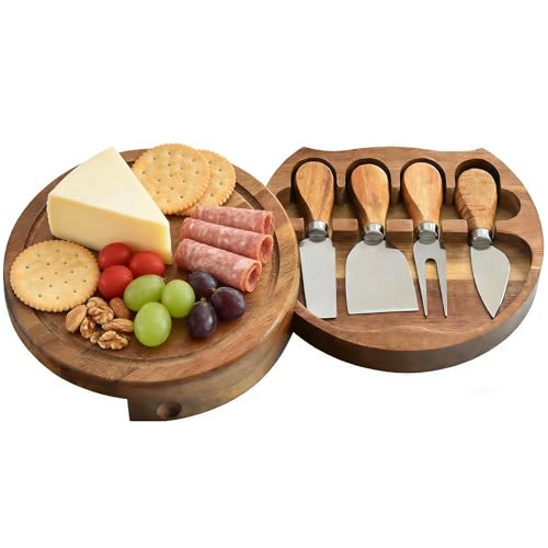 Mini Charcuterie Boards Set, Cheese Board and Knife Set, Acacia Wood | Small Cheeseboard for Outdoor Picnic, Camping, Small Kitchen, House Warming Gift, Wedding Gift for Couple