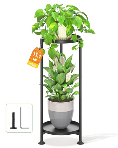 LASZOLA Metal Plant Stand Indoor Tall with 11 Inch Large Tray 2 Tier Black | Morden Corner Plant Holder Rack, Sturdy Vertical Single Flower Shelf for Living Room Bedroom Patio - color: Graphite Black, size: 2 Tier
