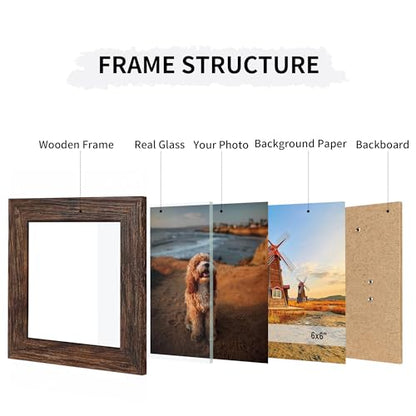 6x6 Collage Picture Frames Set of 2, Rustic Wooden Real Glass Vertical Hanging 3 Opening 6 by 6 Photo Frame, Distressed Brown - color: Distressed Brown, size: Vertical-6x6 in