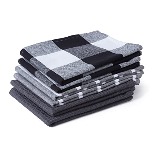 Encasa XO Kitchen Dish Towels, Waffle Weave 28"x18" Grey | Heavyweight 100% Cotton | Super Absorbent & Quick Drying | Pre-Shrunk Dishcloths | Set of 6 - color: Grey, size: 28x18 in (Set of 6)