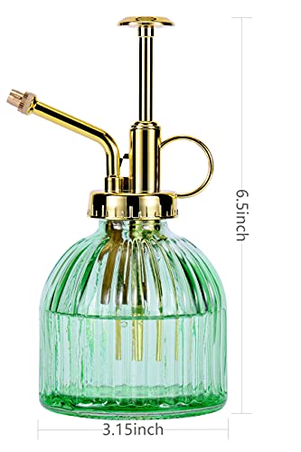 Glass Plant Mister Spray Bottle, 6.5" Green Glass Water Spray Bottle with Gold Top Pump Small Watering Can, Small Plant Sprayer Mister for Indoor Outdoor House (Green+Gold A) - style: Green+Gold A