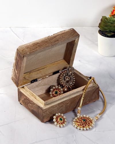 Mother's Day Wooden Hand White Wash Leaf Design Jewelry Storage Box Holder | Tarot Card Trinket Keepsake Wooden Storage Box Perfect Gifts for Women 6x4x2.5 Inch
