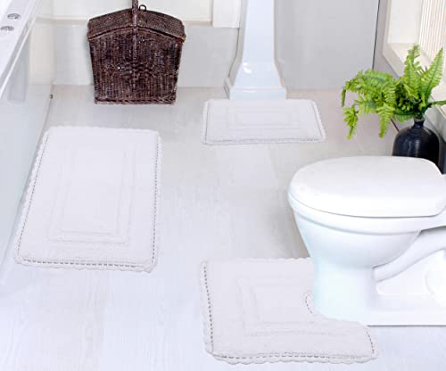 Home Weavers Casual Elegance Reversible Bathmat 100% Cotton Bathroom Rugs Set, Washable Rug, Extra Soft and Absorbent bath Rug, Kitchen Mat, Bath Mat Set, Non Slip Mat, 3 Piece Set with Contour, White - color: White, size: 1'9" x 2'10" (Rectangle, Contour