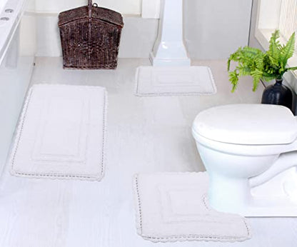 Home Weavers Casual Elegance Reversible Bathmat 100% Cotton Bathroom Rugs Set, Washable Rug, Extra Soft and Absorbent bath Rug, Kitchen Mat, Bath Mat Set, Non Slip Mat, 3 Piece Set with Contour, White - color: White, size: 1'9" x 2'10" (Rectangle, Contour