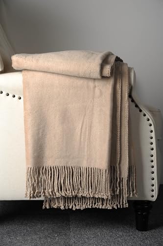 EP Mode Fringed Mulberry Silk Throw Blanket for Sofa (Rugby Tan) - color: Rugby Tan