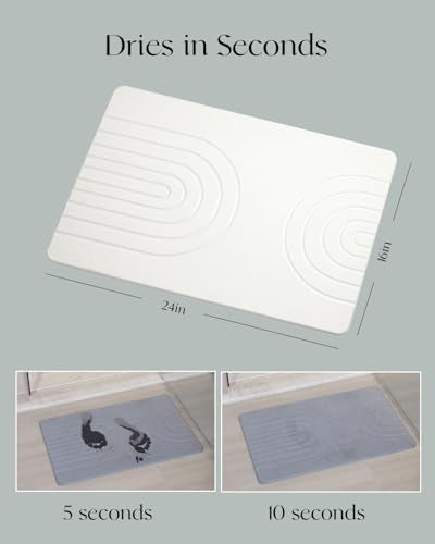 Home Bath Stone Mat 24"x16" (2-Pack) – Quick-Dry, Non-Slip Diatomaceous Earth Mat, Stylish & Absorbent, White Straight - color: White