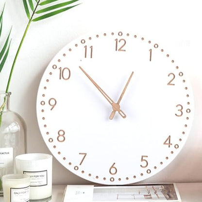 ULTECHNOVO Modern Minimalist Wooden Hanging Wall Clock with Roman Numerals, Silent Mute Decorative Home Clock for Living Room, White Finish Artistic Wall Decor