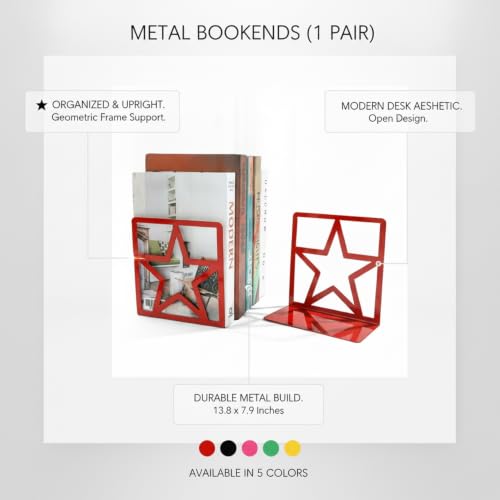Versatile Metal Bookends for Home and Office, Geometric Frame Design Keeps Books Upright, Modern Desk Organizer, 13.8 x 7.9 Inches, Pair