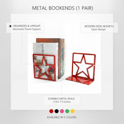 Versatile Metal Bookends for Home and Office, Geometric Frame Design Keeps Books Upright, Modern Desk Organizer, 13.8 x 7.9 Inches, Pair