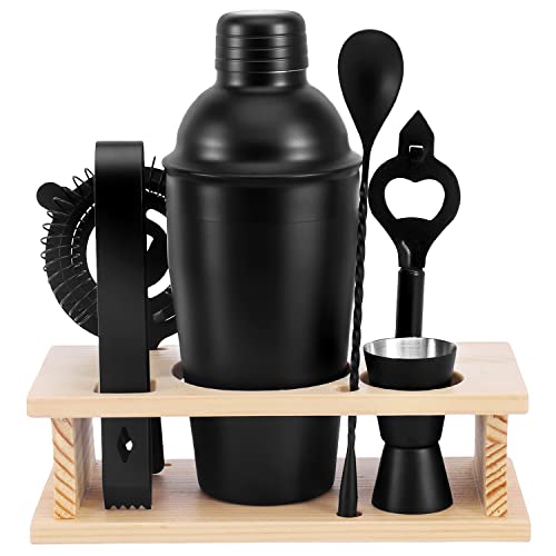 JNWINOG Cocktail Shaker Set Stainless Steel Bartending Kit 18.6oz Cocktail Bar Set Cocktail Mix Drink Making Kit Professional Bar and Home Drink Bar Tools for Bartender (Matte Black, 7Pcs) - color: Matte Black, size: 7Pcs