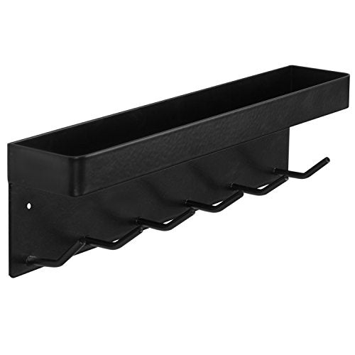 MyGift Wall Mounted Black Metal Key Rack for Wall Entryway with Mail Holder and Catchall Accessories Shelf