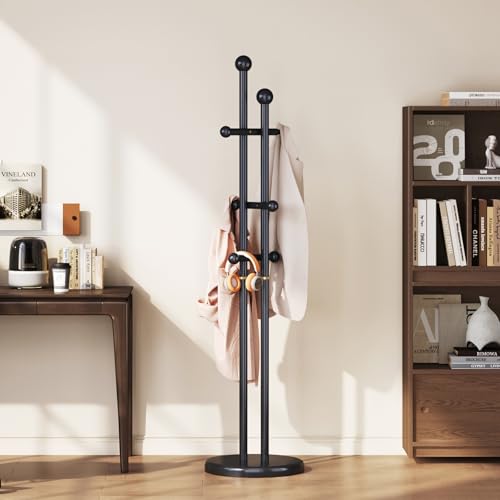 Uniclinens Wood Coat Rack Freestanding - Heavy Duty Freestanding Coat Rack, Wooden Coat Stand with 6 Hooks Creative Tree Branch-look for Entryway, Hallway, Bedroom (Black) - color: Black-2, size: 6 Hooks