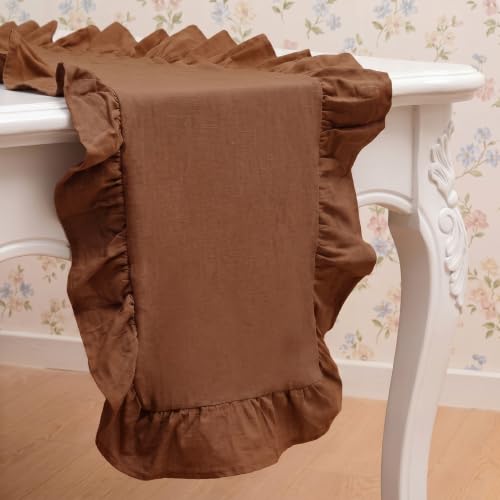 HunnmingRe Terracotta Ruffled Table Runner 72 Inch Scalloped Tablecloth Cotton Flounces Washable Home Farmhouse Rustic Kitchen Decor for Rectangle Table Thanksgiving Christmas Party Wedding - color: Terracotta, size: 14 x 72 Inch