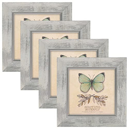 XUANLUO 5x5 Picture Frames Set of 4 Rustic Retro Photo Frame with HD Plastic Cover for Wall Mount and Tabletop Display Family Friends Wedding Gift - color: white-4pcs, size: 5 x 5 inch