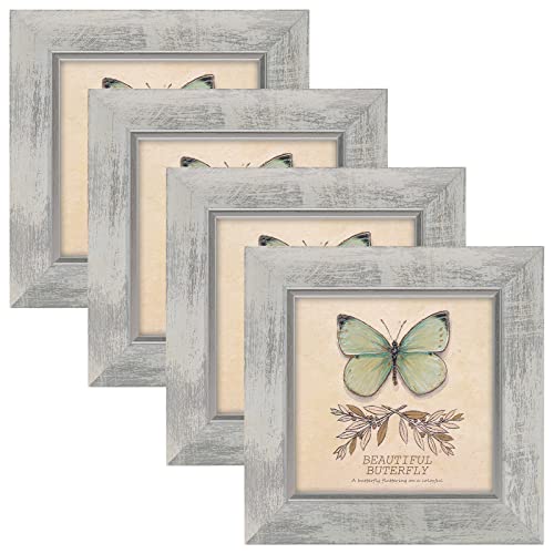 XUANLUO 5x5 Picture Frames Set of 4 Rustic Retro Photo Frame with HD Plastic Cover for Wall Mount and Tabletop Display Family Friends Wedding Gift - color: white-4pcs, size: 5 x 5 inch