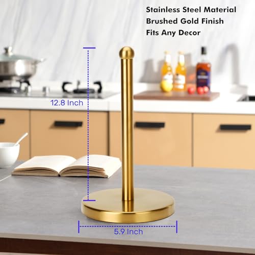 Paper Towel Holder Stand with Sturdy Base Fits Standard and Jumbo Sized Paper Towel, Paper Towel Holder Countertop (Gold) - color: Gold
