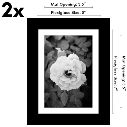 Americanflat 5x7 Picture Frame 2-Pack - Matted to 4x6 - Black | Slim Molding construction, Polished plexiglass front, wall or tabletop display with included easel, triangle hangers included - color: Black, size: 5x7 with 4x6 Mat