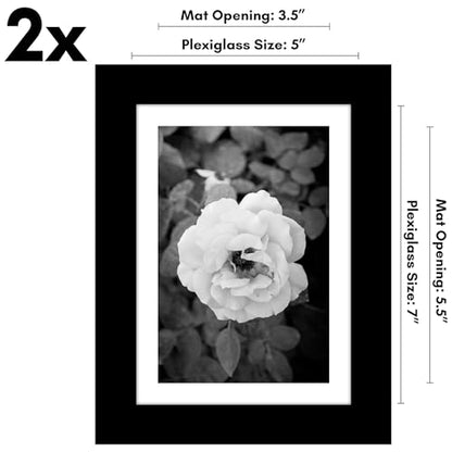 Americanflat 5x7 Picture Frame 2-Pack - Matted to 4x6 - Black | Slim Molding construction, Polished plexiglass front, wall or tabletop display with included easel, triangle hangers included - color: Black, size: 5x7 with 4x6 Mat