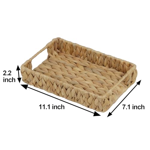 Water Hyacinth Bathroom Vanity Tray with Handle, 11 Inch | Toilet Tank Basket, Bathroom Counter Organizer, Small Wicker Tray, Toiletry Storage, Woven Decor - size: 11.1" x 7.1" x 2.2"