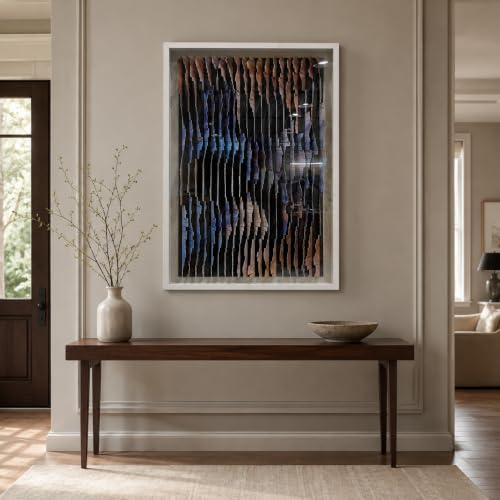 BrightA 3D Abstract Aluminum Wall Art Modern Metal Sculpture | Unique color changing panels; perfect luxury entryway backdrop or contemporary executive office decor 27.5"x39.4" - color: Blue + Bronze + Black + White, size: 27.5"x39.4"