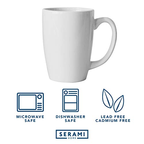 Serami White Coffee Mugs with Large Handles and 14oz Capacity, Set of 4