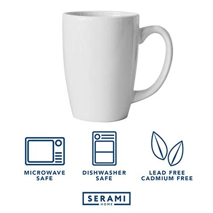 Serami White Coffee Mugs with Large Handles and 14oz Capacity, Set of 4