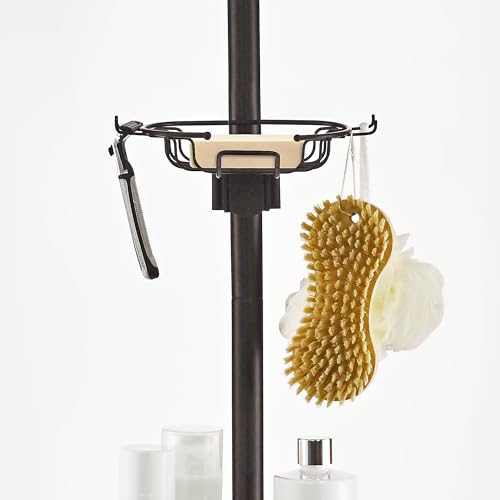 Tension Pole Shower Caddy Corner Organizer, Adjustable Standing Shower Caddy with 3 Removable Baskets and Hooks, Rust Resistant Tension Rod Organizer, 60.5 to 108 Inch, Oil Rubbed Bronze