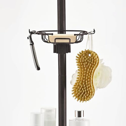 Tension Pole Shower Caddy Corner Organizer, Adjustable Standing Shower Caddy with 3 Removable Baskets and Hooks, Rust Resistant Tension Rod Organizer, 60.5 to 108 Inch, Oil Rubbed Bronze