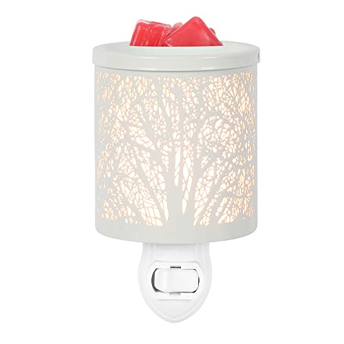 inrorans White Metal Plug in Wax Warmer Tree Pattern Wall Warmer for Scented Wax with Removable Tray Candle Warmer Plug in Night Light for Home… - color: White Forest Tree Pattern