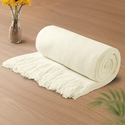 Vonty Ivory White Knitted Throw Blanket with Tassels Fringe, 50x60 Acrylic | Super Soft And Lightweight, Year-Round Cozy Warmth, Farmhouse Decorative Style, Machine Washable, for Couch, Sofa or Bed - color: Ivory White, size: 50" x 60"