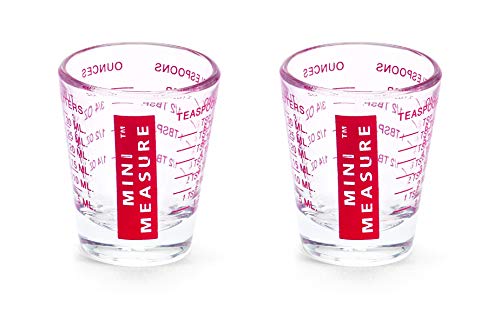 Kolder Mini Measure Multi-Purpose Shot Glass, Heavyweight Glass, Red, Set of 2, For Liquid And Dry Ingredients And Precise Recipe Prep - color: Red, size: Set of 2