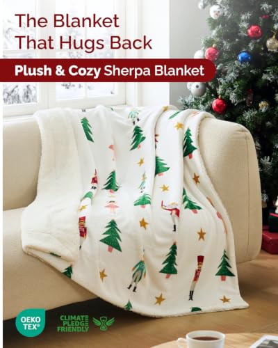 Christmas Sherpa Blanket Throw Size, Reversible Blanket - Nutcracker, 50x60 | Super Soft Double Sided Throw for Bed, Sofa, Couch, Reversible Sherpa Fleece Blanket, Thick, Warm, Plush, Xmas Winter Bedding - color: 05 - Nutcracker