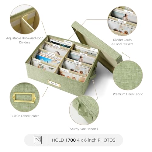 Collapsible Photo Storage Box, Adjustable Dividers - Grass Green, 35cm - color: Grass Green, size: 13.78"x11"x 5.12"
