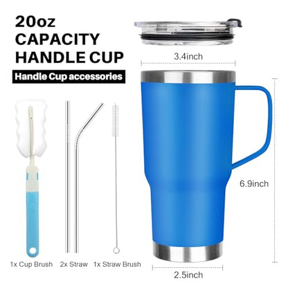 20 oz Tumbler with Handle, Stainless Steel Insulated Tumbler with Lid and Straw, Double Wall Vacuum Coffee Mug Tumbler, Insulated Coffee Thermal Cup for Cold and Hot (Sea Blue) - color: Sea Blue, size: 20 Ounces
