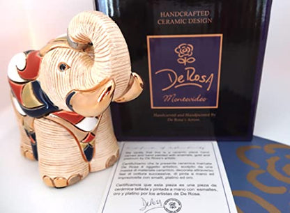 De Rosa Handmade/Painted Sculpted Ceramic White Elephant Figurine Family Collection F131