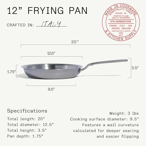 Made In Cookware - 12-Inch Stainless Steel Frying Pan - 5 Ply Stainless Clad - Professional Cookware - Crafted in Italy - Induction Compatible - size: 12"