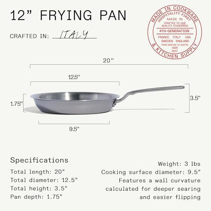 Made In Cookware - 12-Inch Stainless Steel Frying Pan - 5 Ply Stainless Clad - Professional Cookware - Crafted in Italy - Induction Compatible - size: 12"