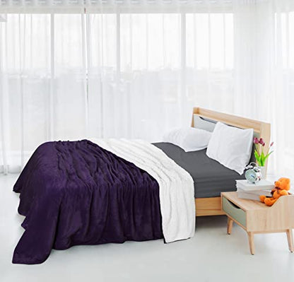 Utopia Bedding Reversible Plush Sherpa Blanket Twin Size Plum, 90x66 Inch | Soft, Warm, Fleece, Bed, Sofa, Couch, Camping, Travel, Cozy, All Season - color: Plum, size: Twin (90x66 Inch)
