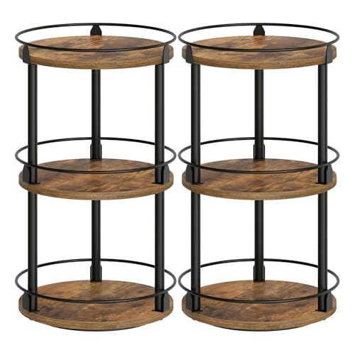 Spice Rack, Set of 2 Lazy Susan Organizer, 3-Tier Turntable Organizer For Cabinet, Compact and Versatile, for Kitchen Countertop, Rustic Brown SR23L2BR - color: Rustic Brown + Black, size: 10.2" x 10.2" x 18"