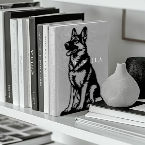 5.3"x4.3"x7.9" Metal Bookends, Heavy Duty Book Ends for Shelves | German Shepherd Theme Cast Iron Book Supports, 1 Pair Decor Stoppers for Desk, Library, Office & Home Shelves - style: German Shepherd