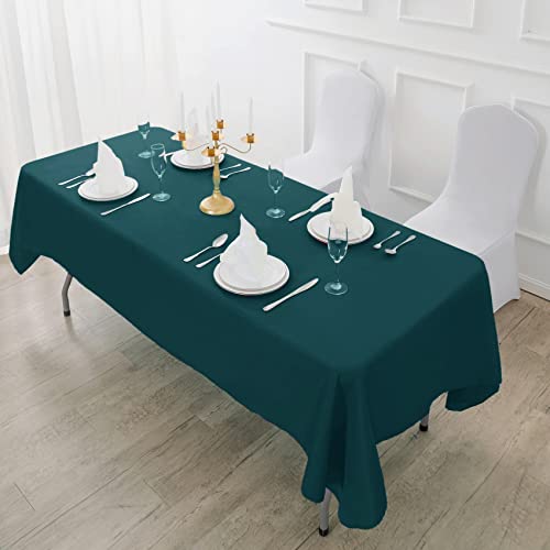 Fokitut 2 Pack Waterproof Rectangle Tablecloth, 90x156 Inch,Stain Resistant and Wrinkle Polyester Table Cloth, Fabric Table Cover for Kitchen Dining, Wedding, Party, Holiday Dinner-Peacock Blue - color: Peacock Blue, size: 90x156''-2pack