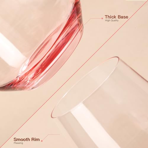 JOVGANK Pink Stemless Wine Glasses Set of 6 - Hand Blown White Red Stemless Wine Glass - 17 oz, [Lead-Free Crystal Glass] Large Short Glass Tumblers, Housewarming Gifts and Mother's Day Gift - color: Pink