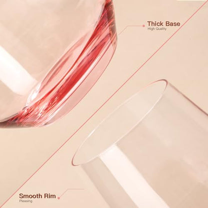 JOVGANK Pink Stemless Wine Glasses Set of 6 - Hand Blown White Red Stemless Wine Glass - 17 oz, [Lead-Free Crystal Glass] Large Short Glass Tumblers, Housewarming Gifts and Mother's Day Gift - color: Pink