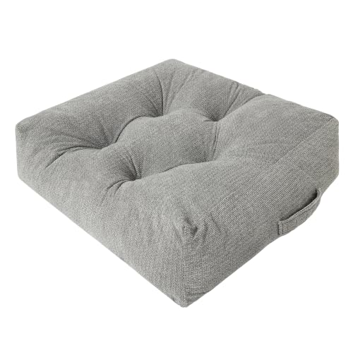 Floor Pillow Cushion with Handle for Adults Women Men | Large Meditation & Sitting Cushion Pillow for Tatami, Living Room, Yoga (1, Gray, Square, 22" x 22" x 6") - color: Gray, Square