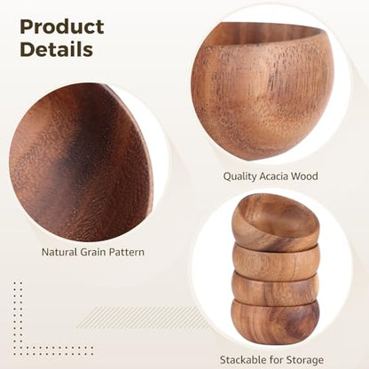 6 Pcs Rustic Small Wooden Bowls - Acacia Wooden Bowls for Food, 3.1 in Bowllet Dinnerware for Serving Salad, Dessert, Snacks, Elegant Kitchen Decor, Housewarming Gifts