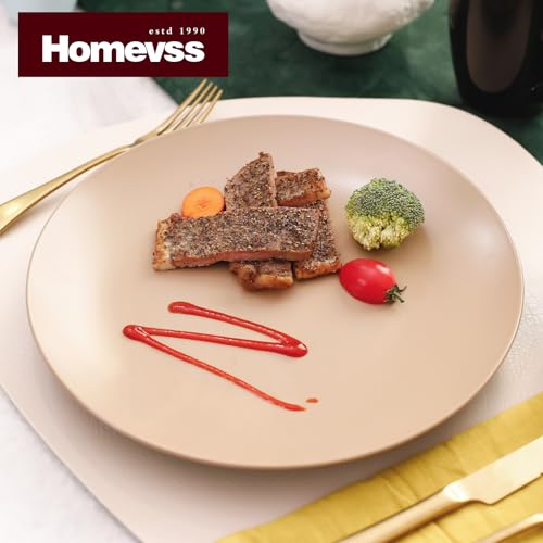 HomeVss Stoneware Two-Tone Colors Life 12pc Dinner Set， Outside Shiny Black + Inside Matte Glaze Warm Beige - color: Warm Beige, size: 12pc Set