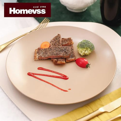 HomeVss Stoneware Two-Tone Colors Life 12pc Dinner Set， Outside Shiny Black + Inside Matte Glaze Warm Beige - color: Warm Beige, size: 12pc Set