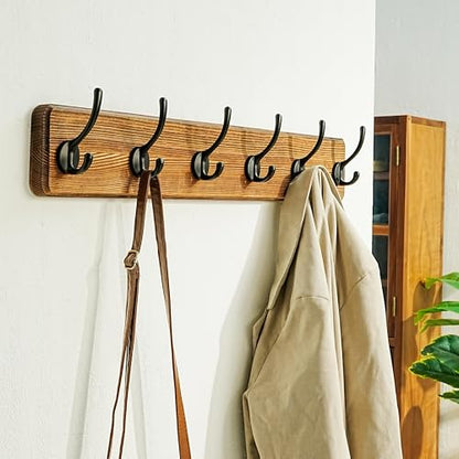 Coat Rack Wall: 24" Long, Patented, Heavy-Duty, 6-Double-Hooks Wooden Wall Mounted Coat Rack Coat Hanger Hook Rail for Winter Coats Hat Jacket Clothing, Natural & Black - color: Natural & Black, size: L=24"(1pcs)
