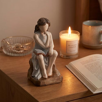 Abstract Reading Woman Bookshelf Decor Resin Statues for Home Decor Desk Statue Modern Sculpture Figurines for Shelves Book Lover Figure Aesthetic Room Art Small Ornaments