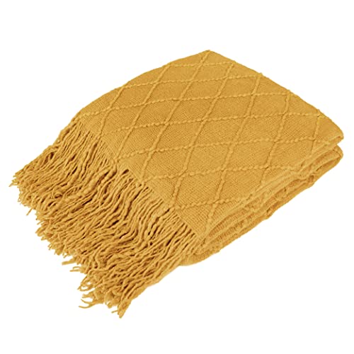 PAVILIA Mustard Yellow Knit Throw Blanket for Couch, Twin Bed, Soft Knitted Farmhouse Sofa Throw for Living Room, Lightweight Decorative Fall Blanket for Chair, Outdoor Textured Boho Blanket, 60x80 - color: Mustard Yellow, size: 60 X 80 Inches - Twin